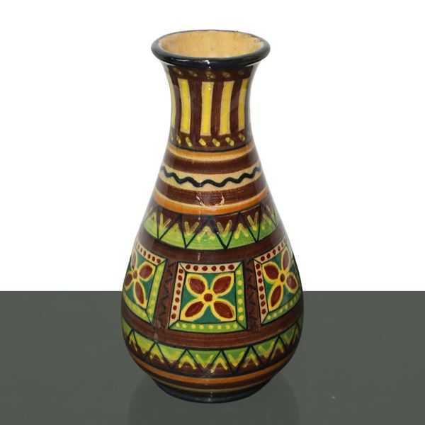 I.C.M.E. Catania Ceramiche - Brown ceramic vase with floral decorations