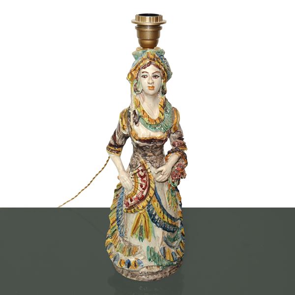 Caltagirone majolica lamp (female figure)