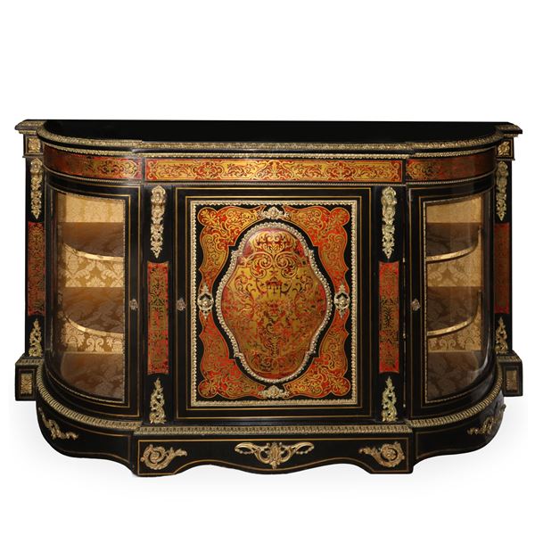 Boulle display case with central door and side windows