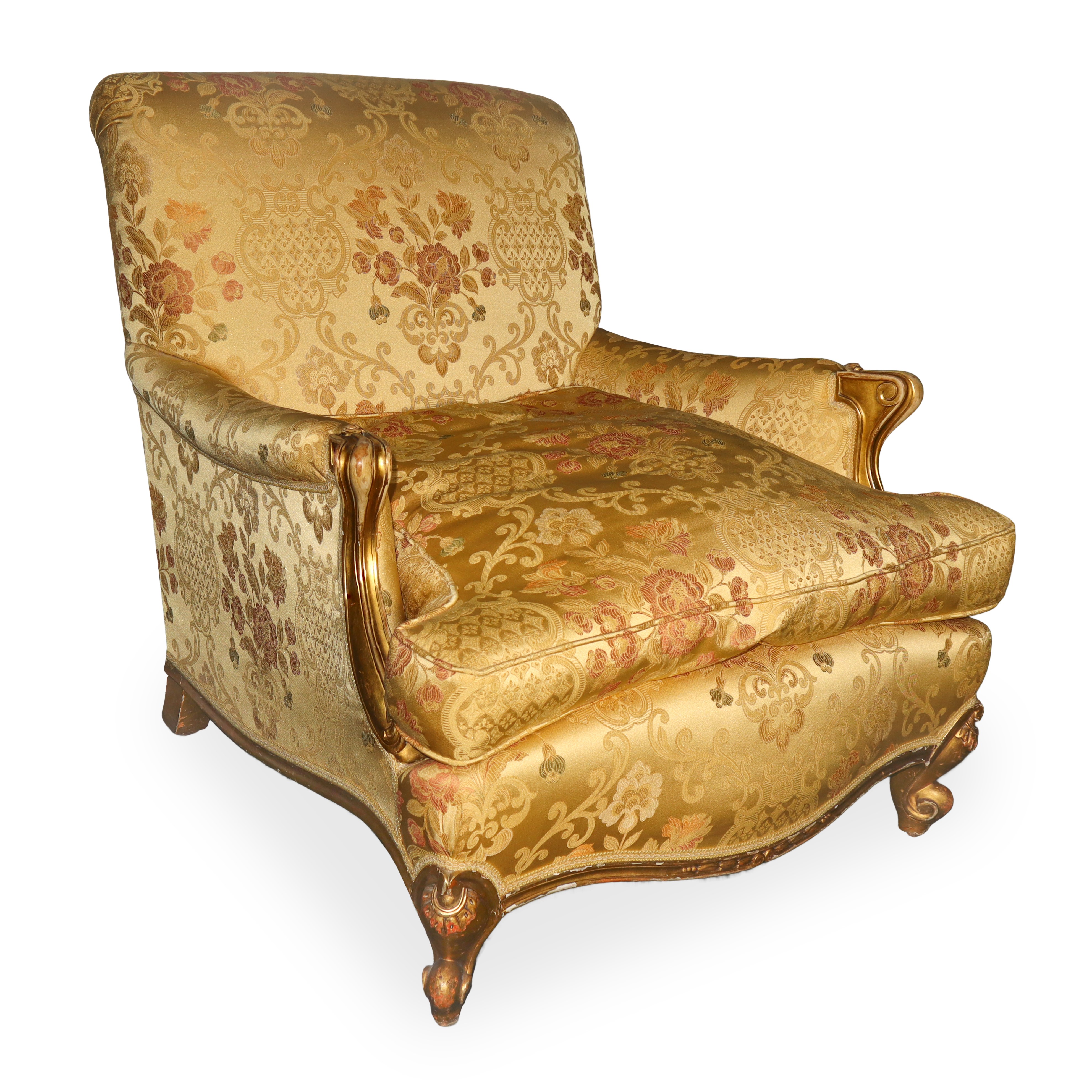 Poltrona in tessuto damascato dorata