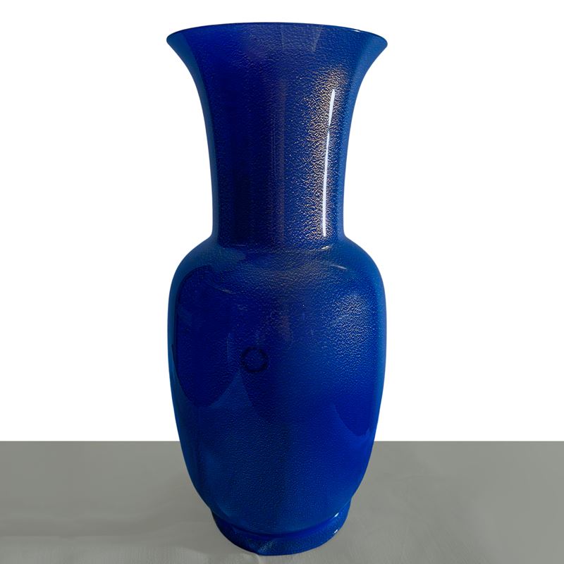 Vaso Aurato turchese in vetro di Murano opalino blu e foglia oro