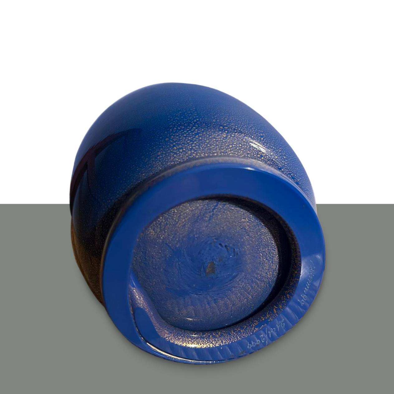 Vaso Aurato turchese in vetro di Murano opalino blu e foglia oro