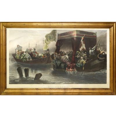 Richelieu, Incisione a colori da un dipinto di Paul Delaroche, cornice in legno dorata
