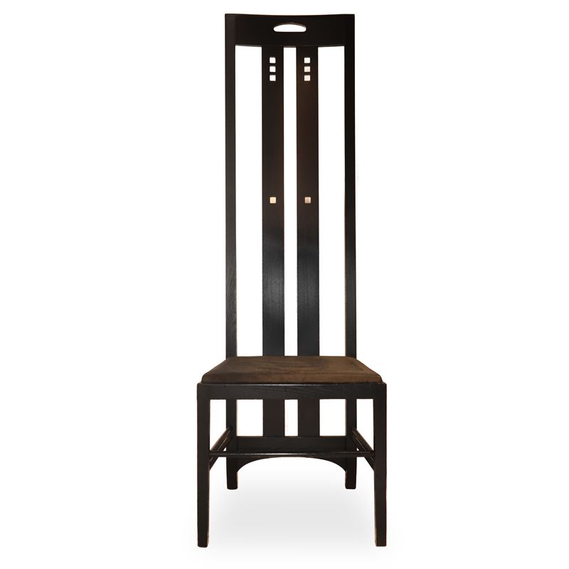 Sedia Mackintosh in legno nero ebanizzato con spalliera alta