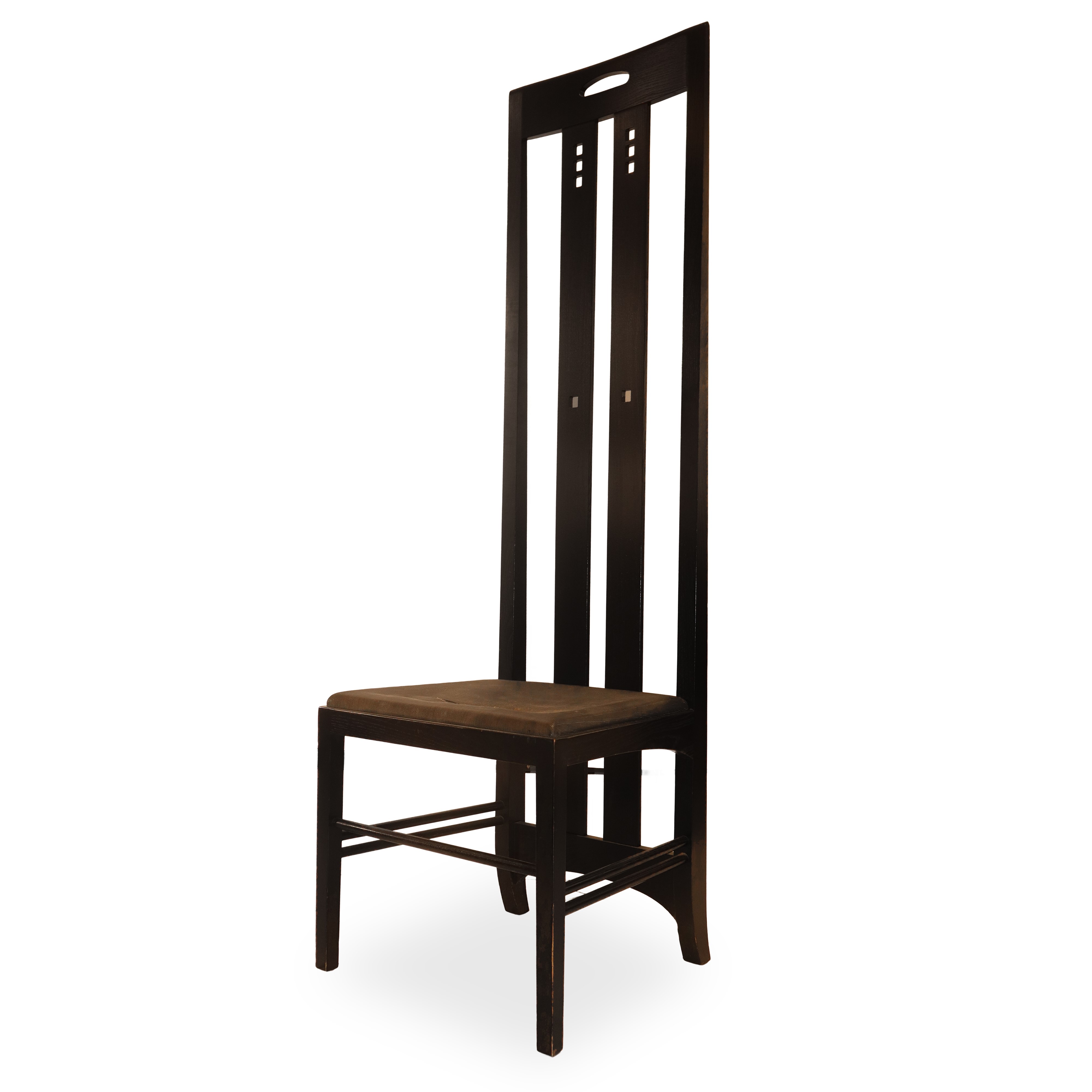 Sedia Mackintosh in legno nero ebanizzato con spalliera alta