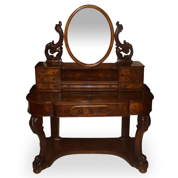 Dressing table with mirror in walnut burl 