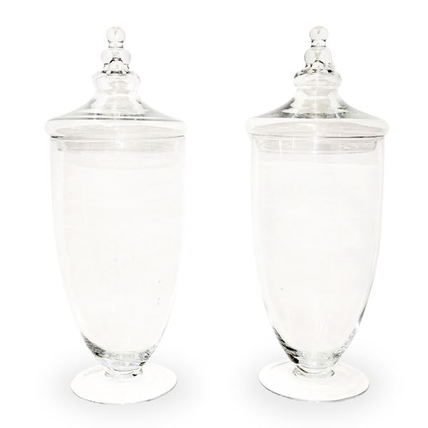 Pair of large clear glass poutiche