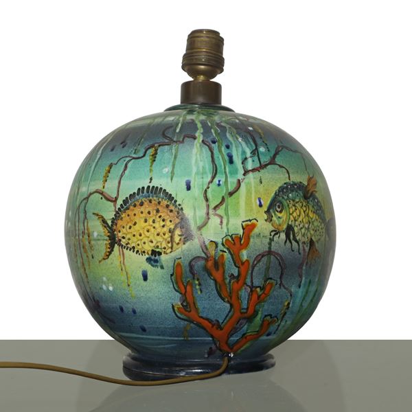 Vintage ceramic lamp with fish decorations
