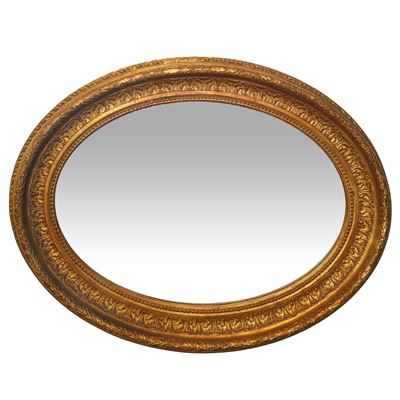 Specchiera ovale con cornice dorata, h 70x90 cm