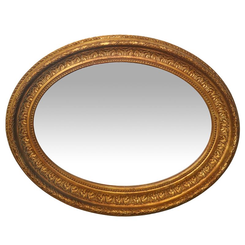 Specchiera ovale con cornice dorata, h 70x90 cm