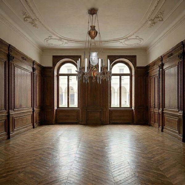 Brindoli metal chandelier and decorated glass bowl
