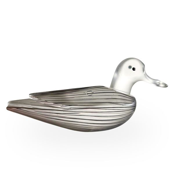Toni Zuccheri per Venini - A colorless and black Murano glass duck. A sculpture from the "Bestiary" series.