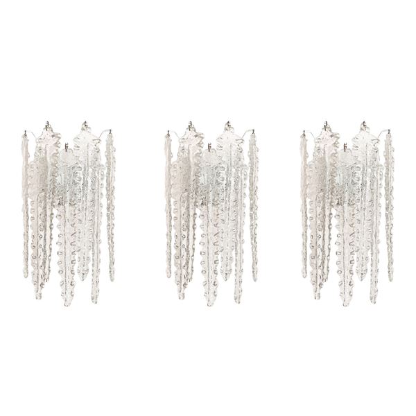 Venini - No. 3 Venini Alga model wall lamps with white and straw-coloured glass