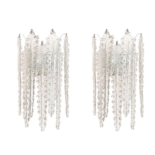 Venini - No. 2 Venini Alga model wall lamps with white and straw-coloured glass