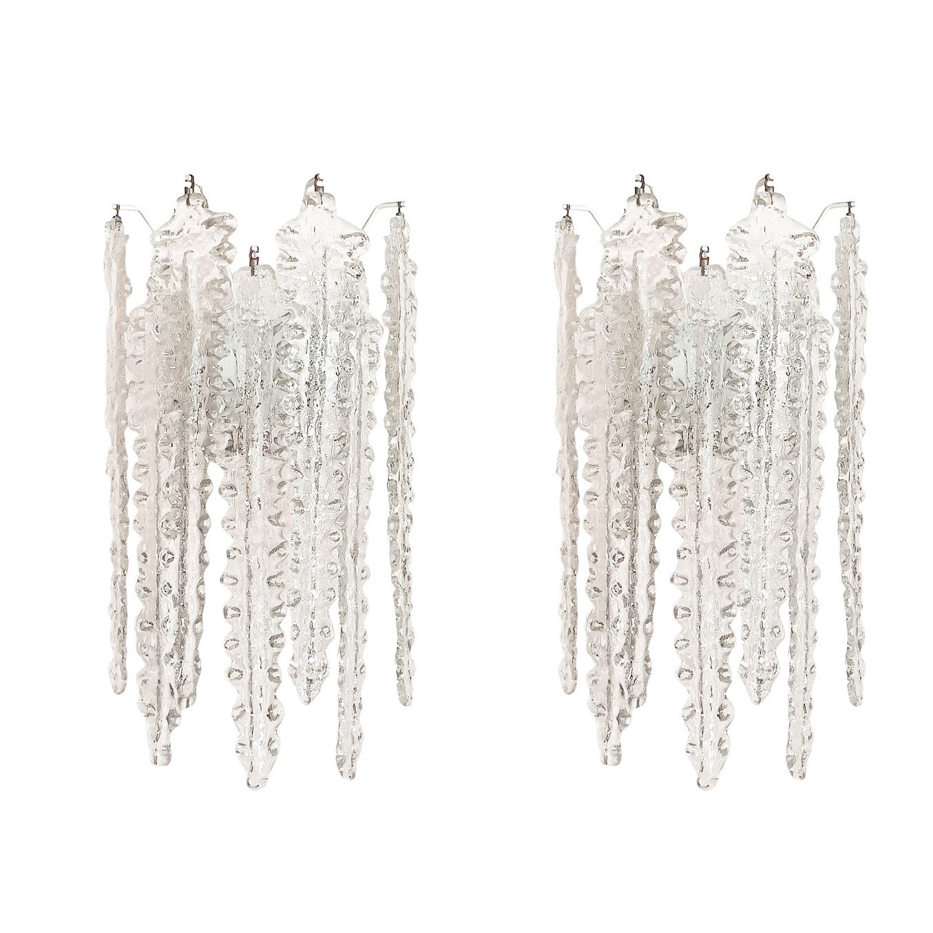 N°2 Appliques Venini modello Alga con vetri bianco e pagliesco