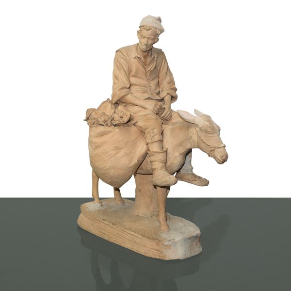 Salvatore  Scuto - Farmer on a mule, terracotta figure