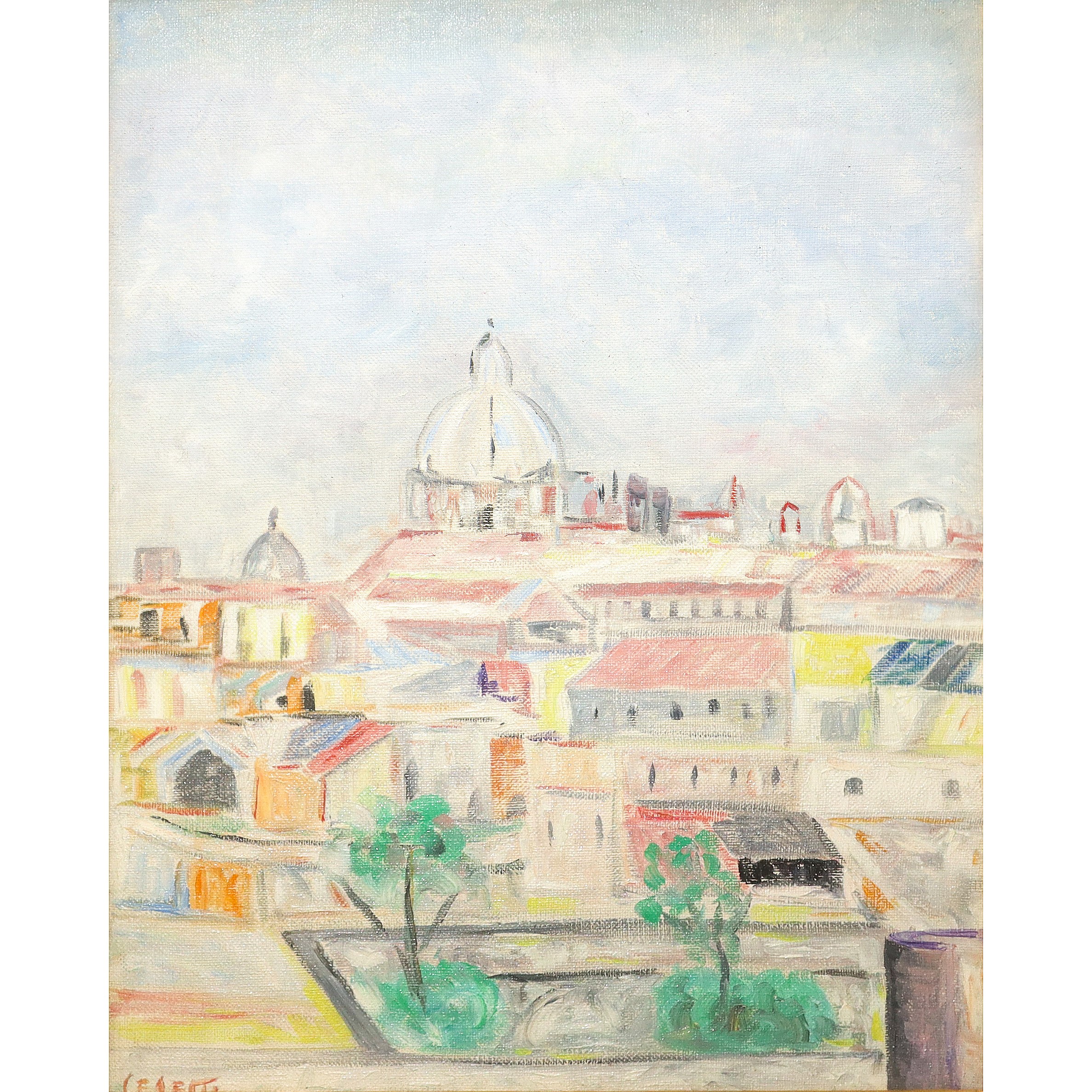 Veduta di paese con cupola