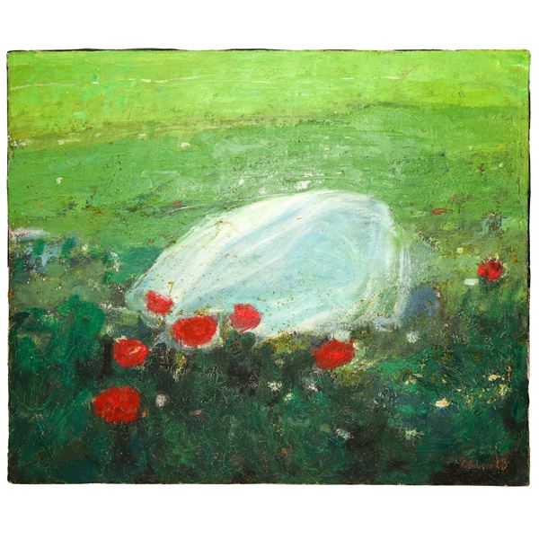 Giovanni La Cognata - Field with lake and poppies