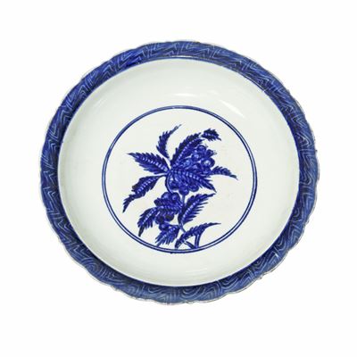 Piatto Cinese in Porcellana Blu e Bianca con Raffigurazione Vegetale