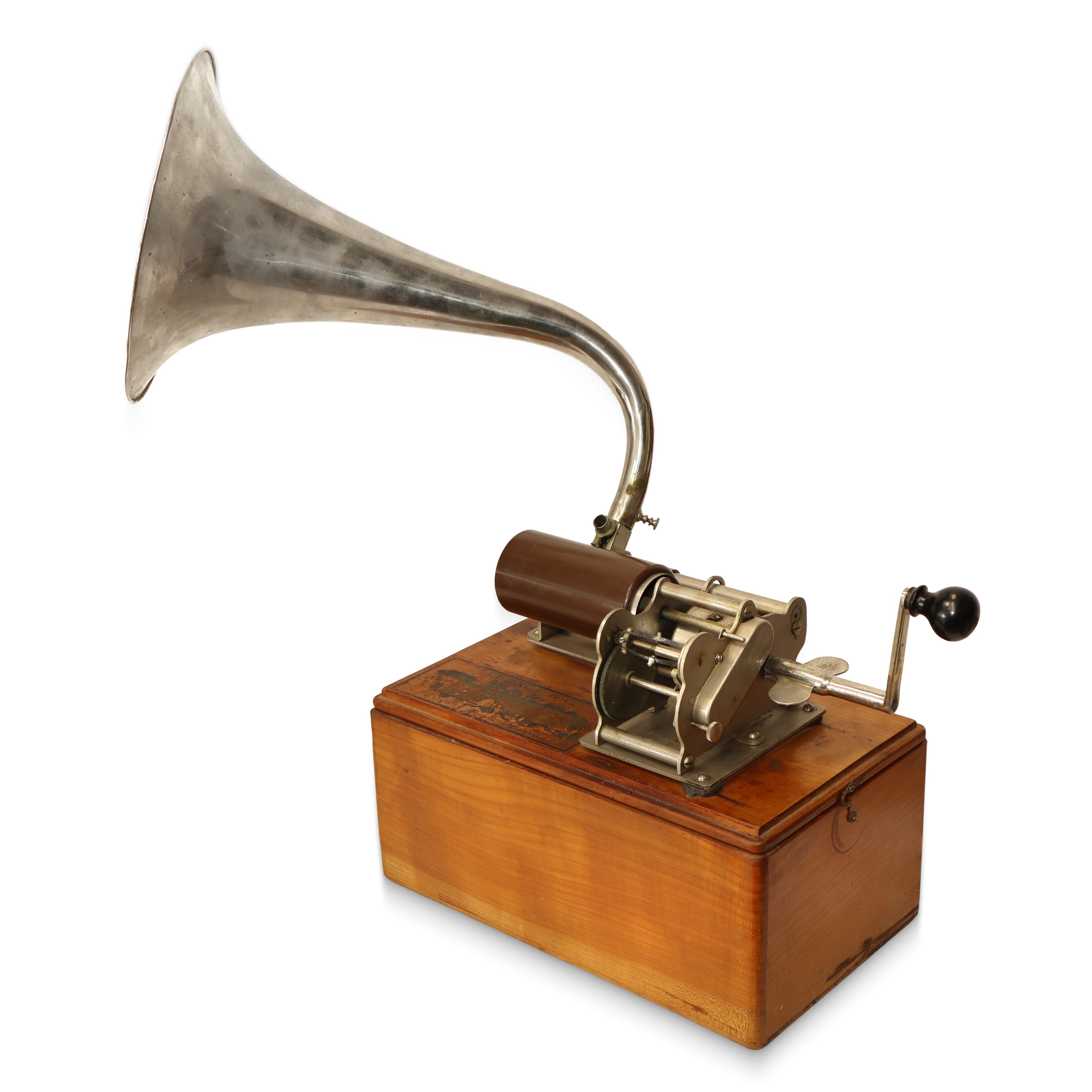 Fonografo a rullo The Graphophone, completo di tromba e testina, 1887, con 29 rulli a cera