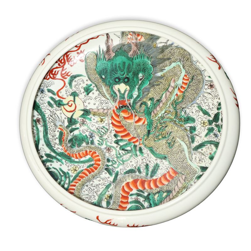 Grande Lavapennelli con Dragone Verde e Decori Vegetali
