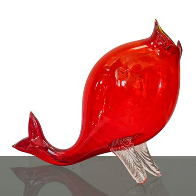 Grande pesce in vetro di Murano rosso, oggetto decorativo