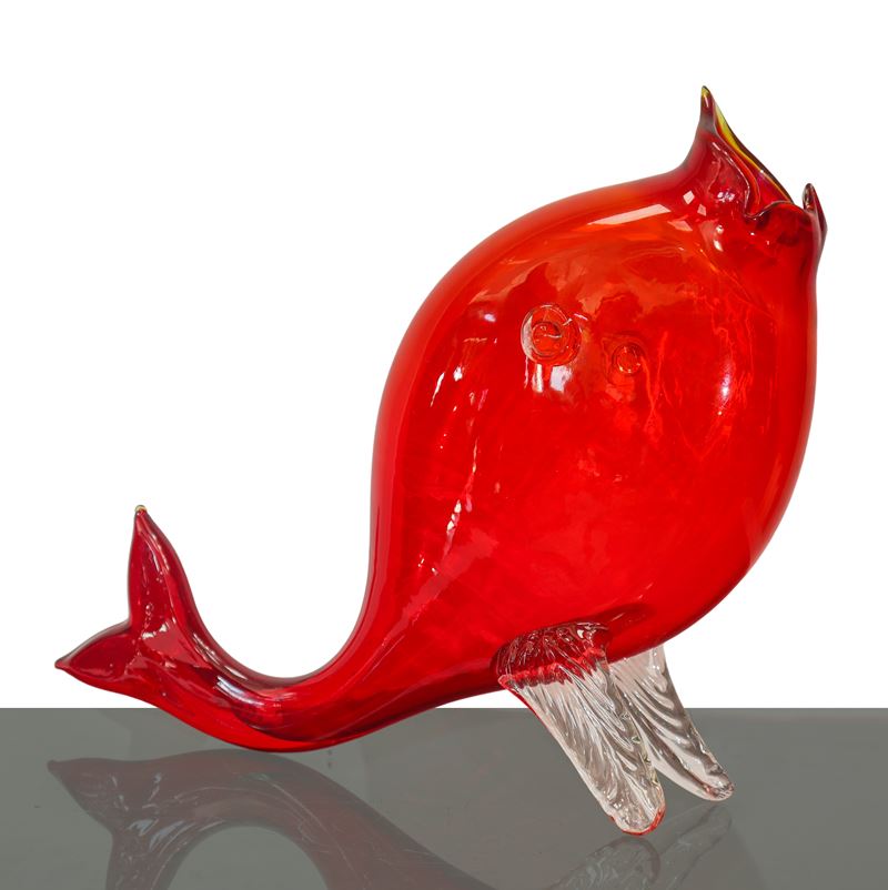 Grande pesce in vetro di Murano rosso, scultura decorativa