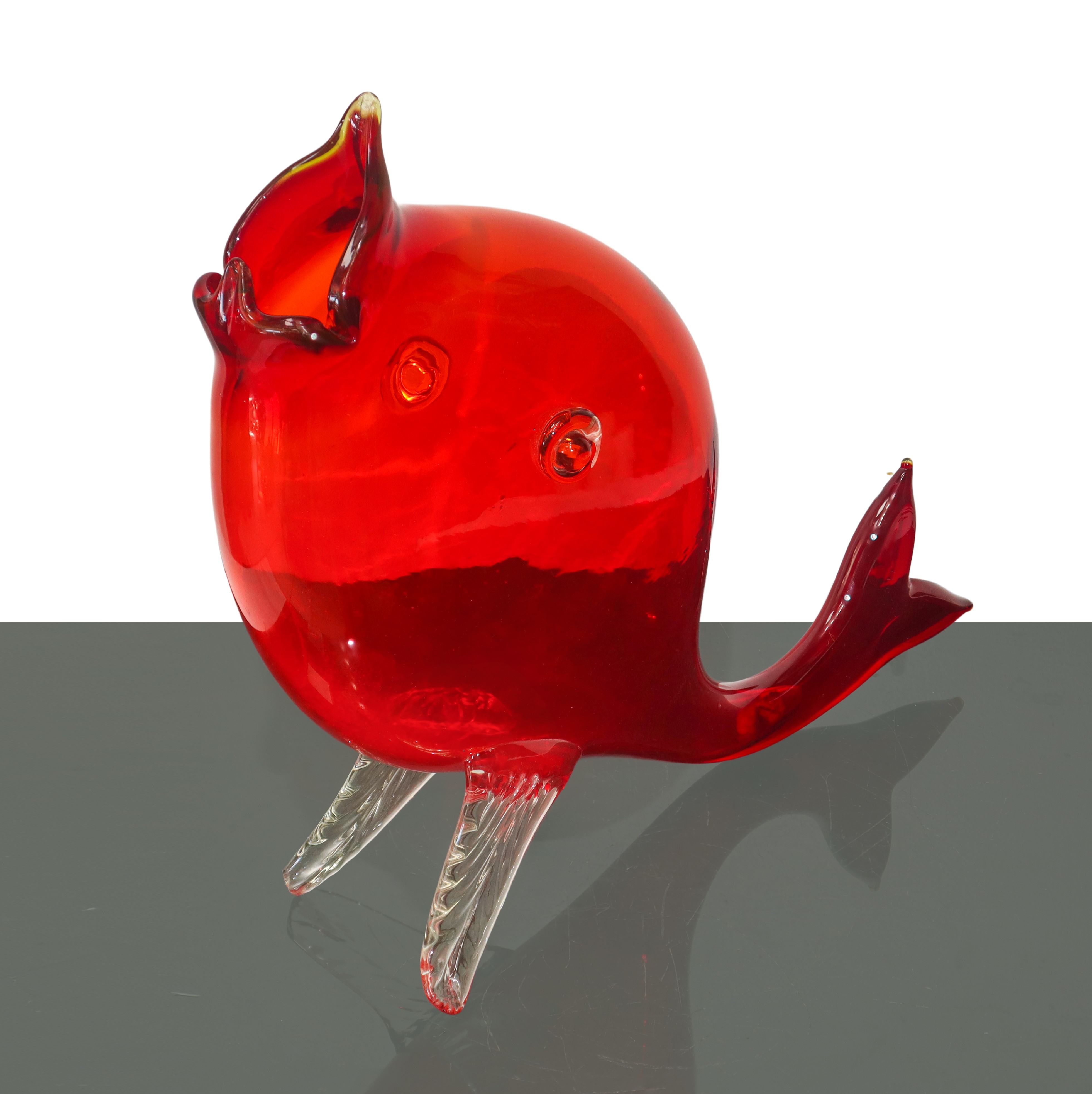 Grande pesce in vetro di Murano rosso, scultura decorativa
