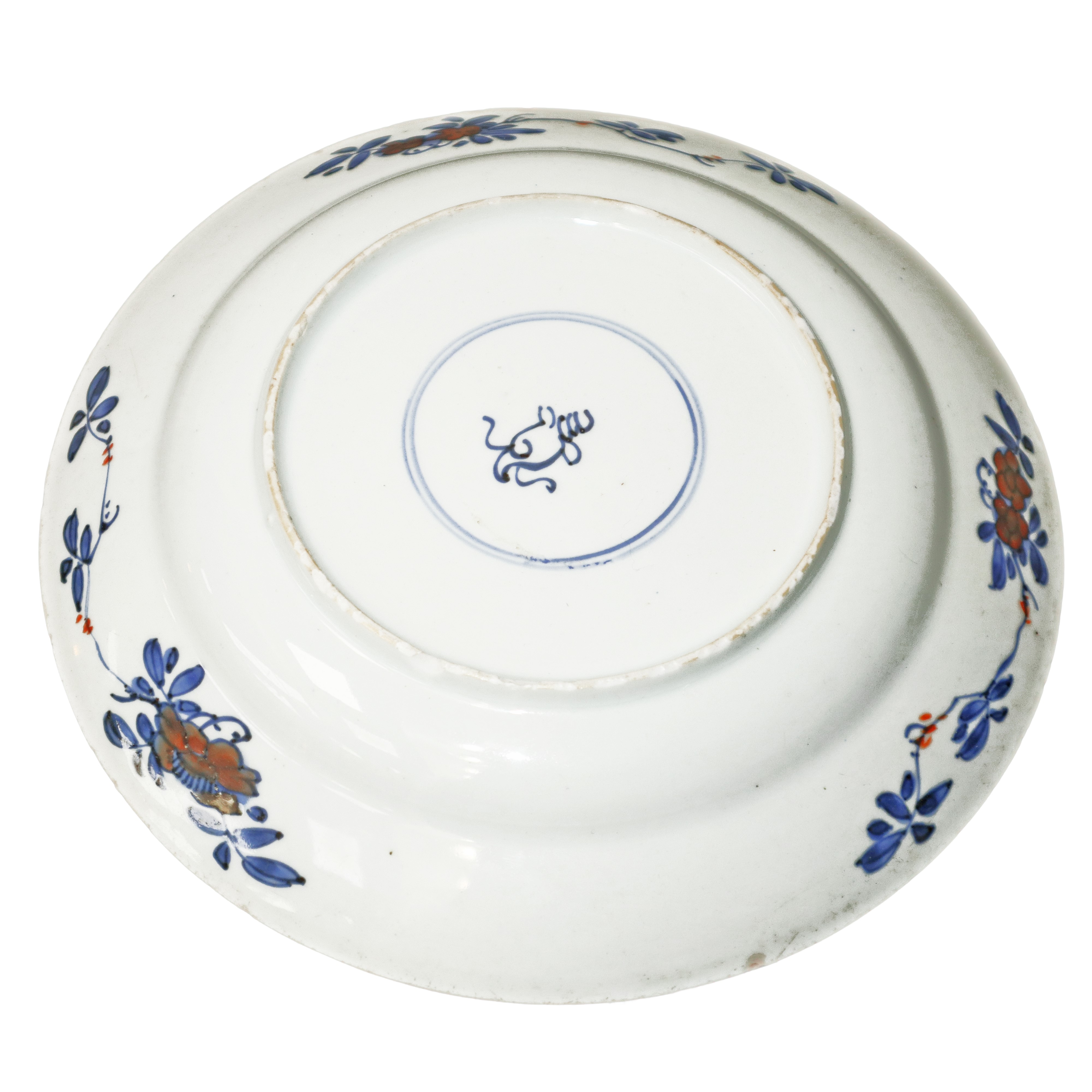 Piatto Cinese con Decorazioni Floreali Blu e Rosse