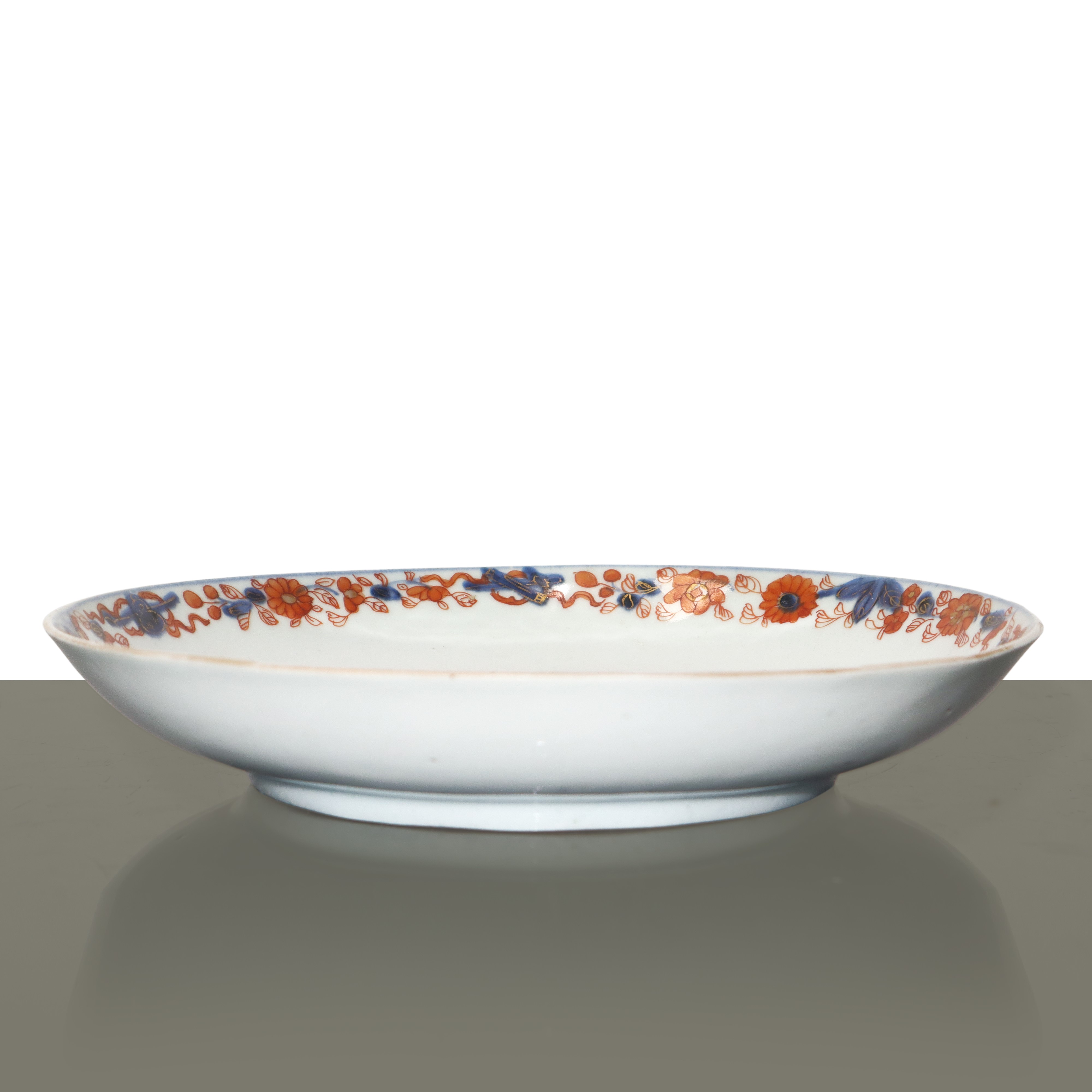 Piatto cinese, decorazioni floreali in stile Imari (Kangxi, dinastia Qing), diametro 22 cm