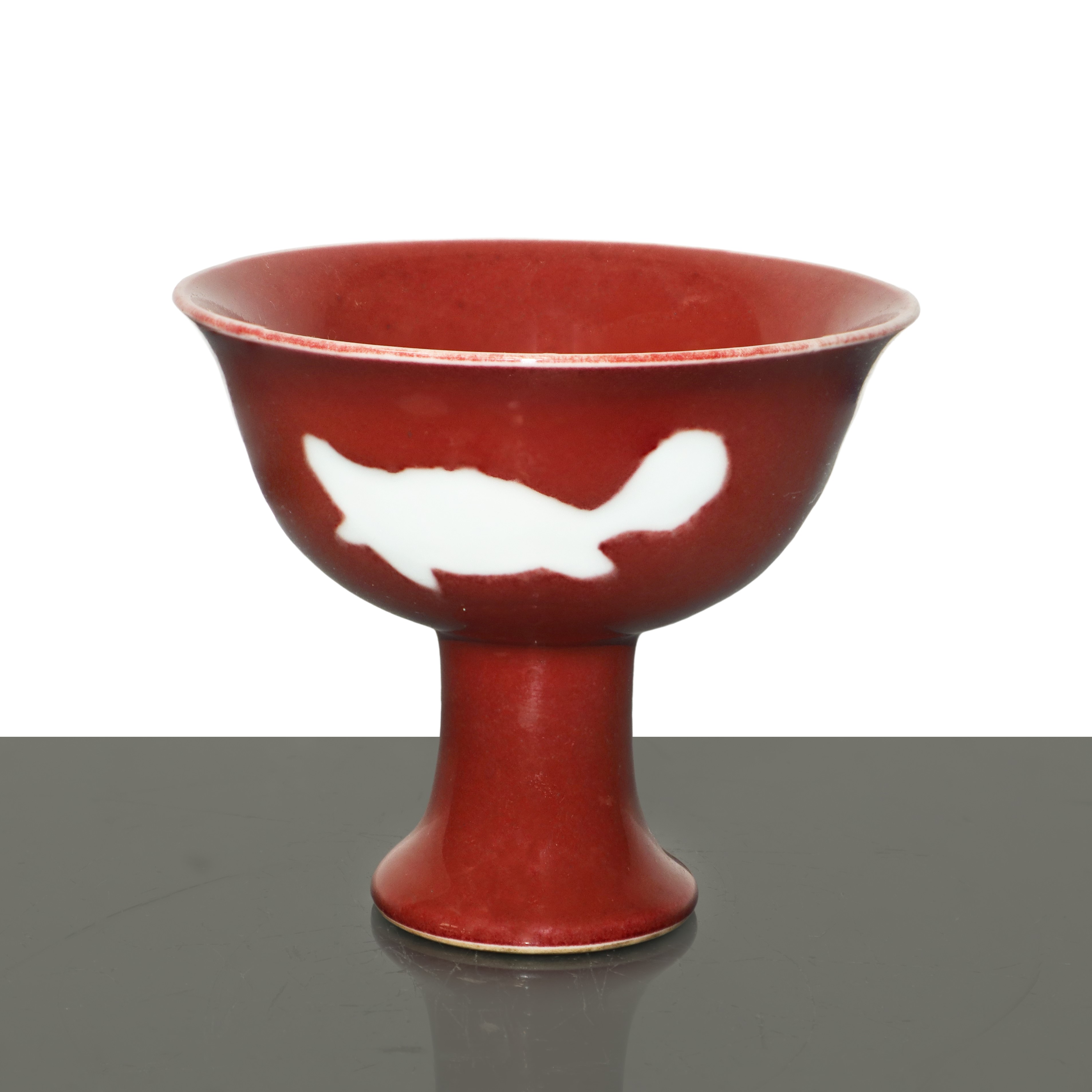 Piccola Coppa Cinese Smaltata in Rosso con Decori Bianchi