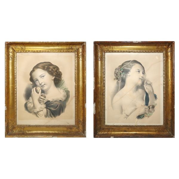 PAIR OF EMPIRE FRAMES GOLDEN SILVER AND MIXTURE WITH PRINTS