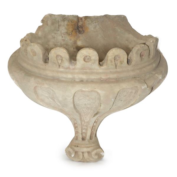 Holy water stoup, fragment in white marble 