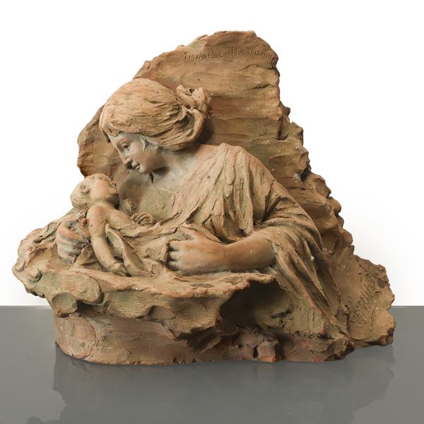 Motherhood "In sweet act of love", terracotta sculpture