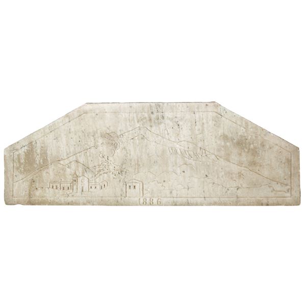 Catania with Etna, marble fragment with engraving