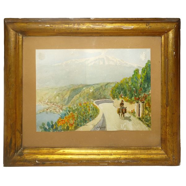 Gaetano D'Agata - A glimpse of Via Pirandello in Taormina with Mount Etna in the background.