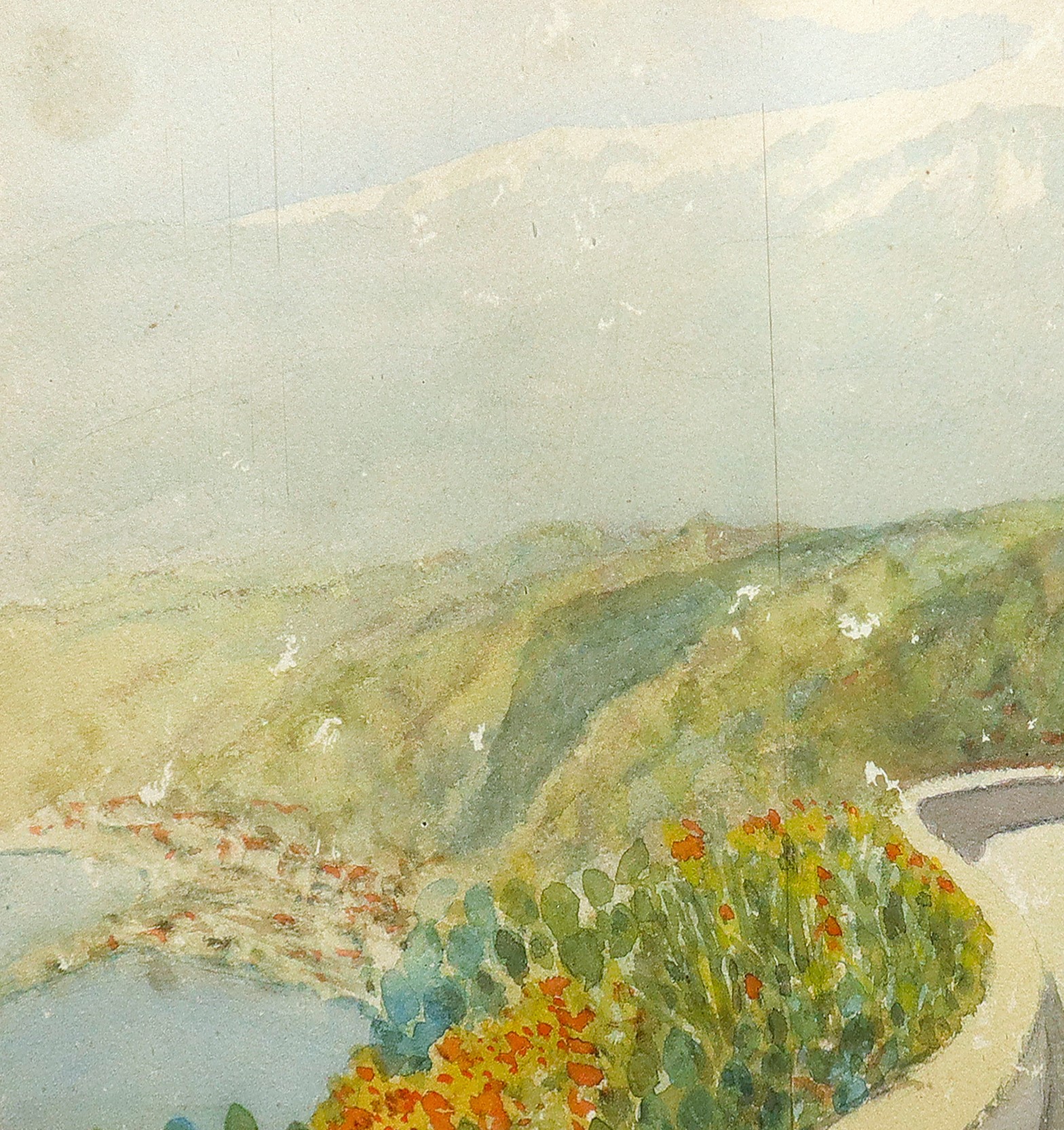 Scorcio di via Pirandello a Taormina con l'Etna sullo sfondo