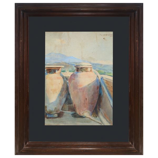 Angelo Sanfilippo - Terracotta jars with Etna in the background