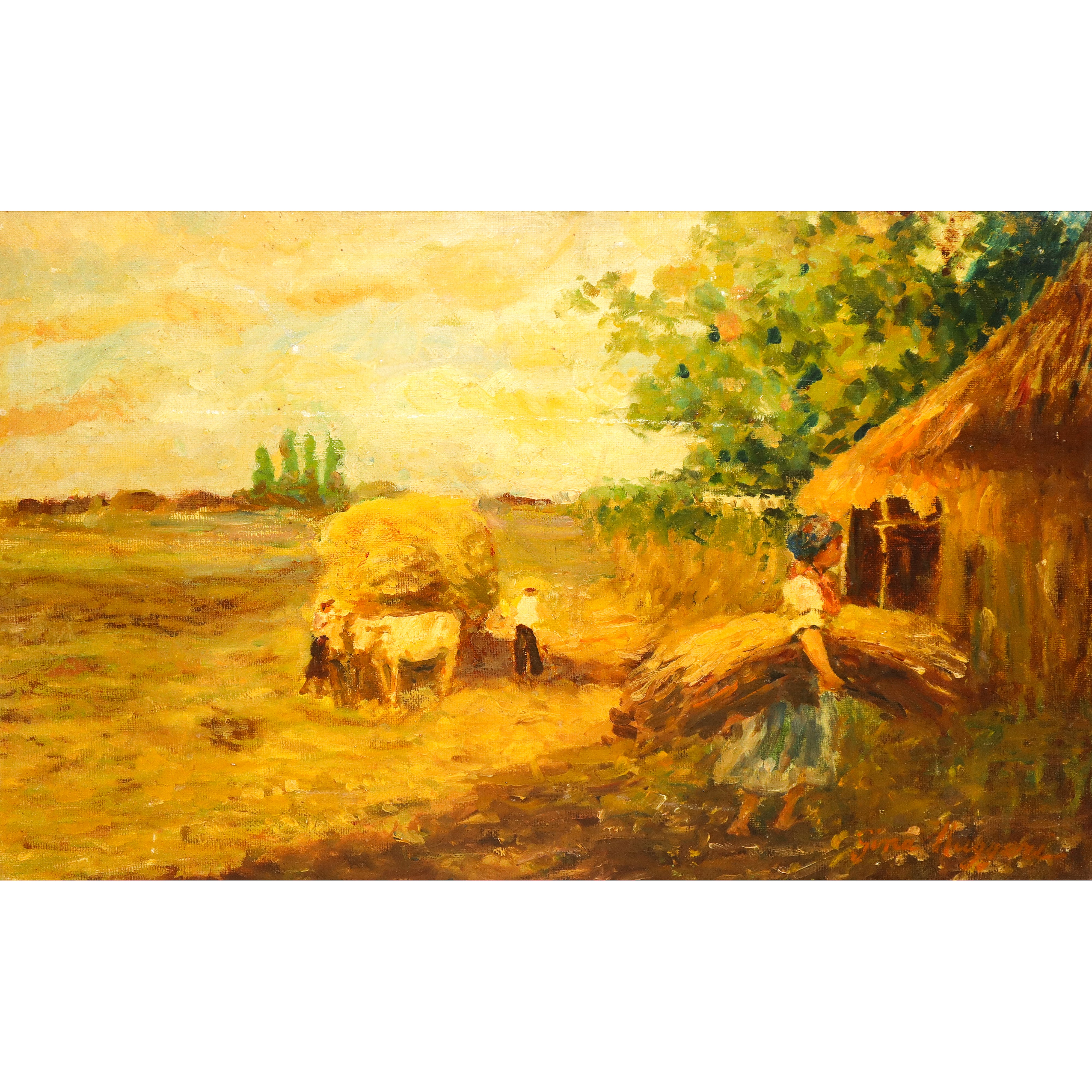 Paesaggio agreste con contadini