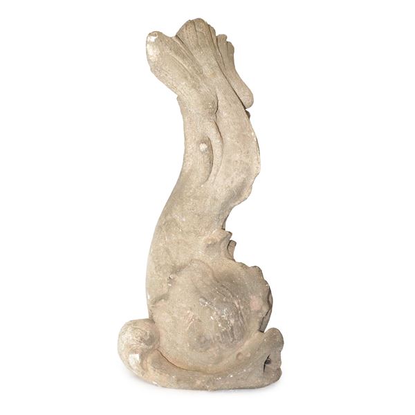 Dolphin, sculpture in white stone from Noto 