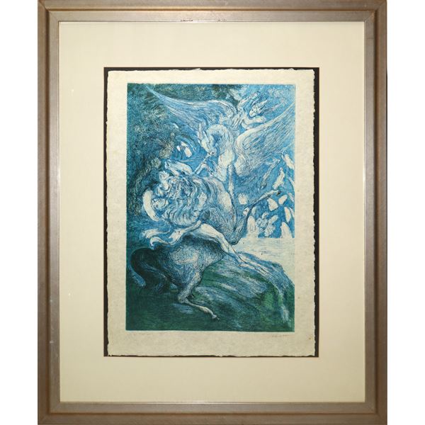 Aligi Sassu - Ruggero and Gradasso. A fight between Ruggero and the magician Atlante.