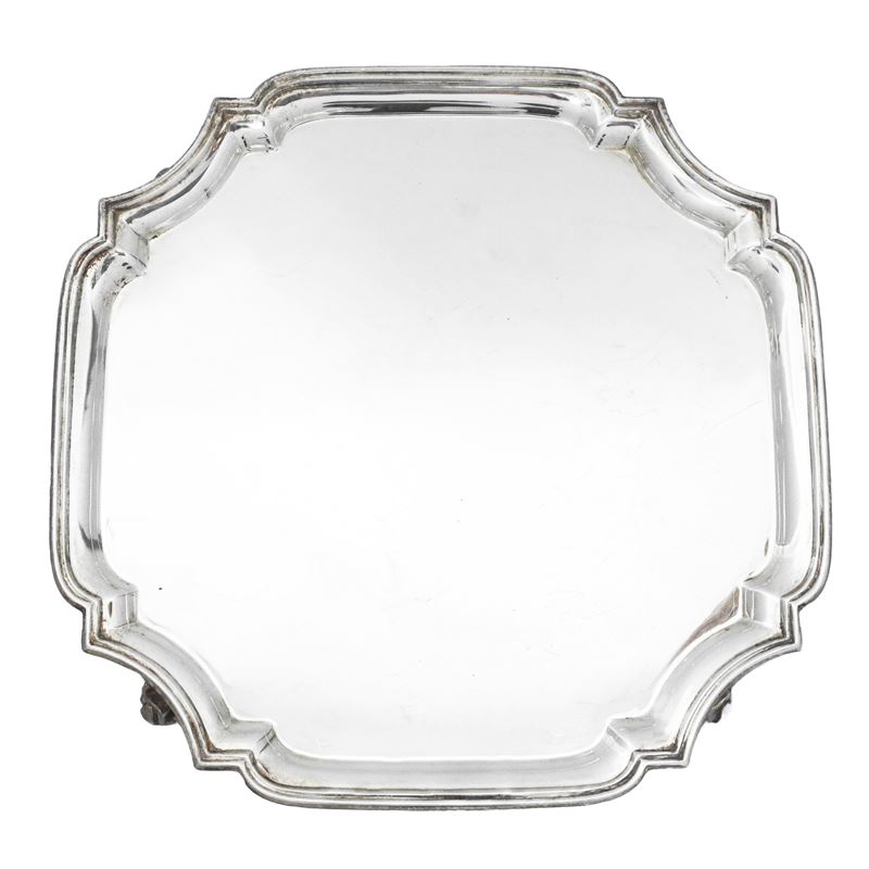 Vassoio con piedi leonini in argento sterling inglese 925