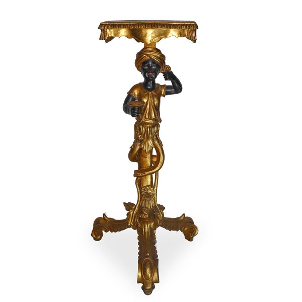 Guéridon dorato a tre piedi con moro