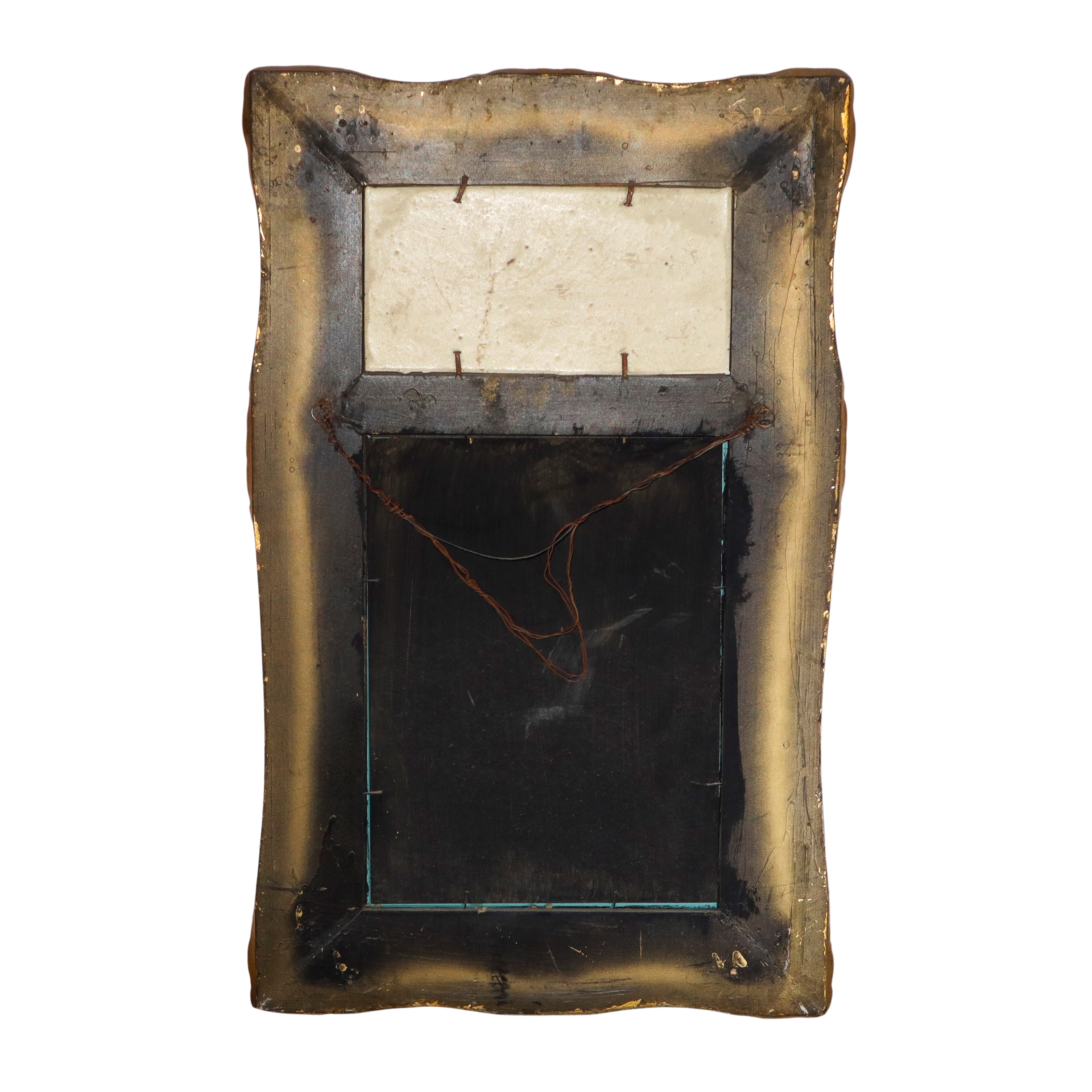 Specchiera entro cornice dorata con decori e bassorilievo neoclassico, XX sec.