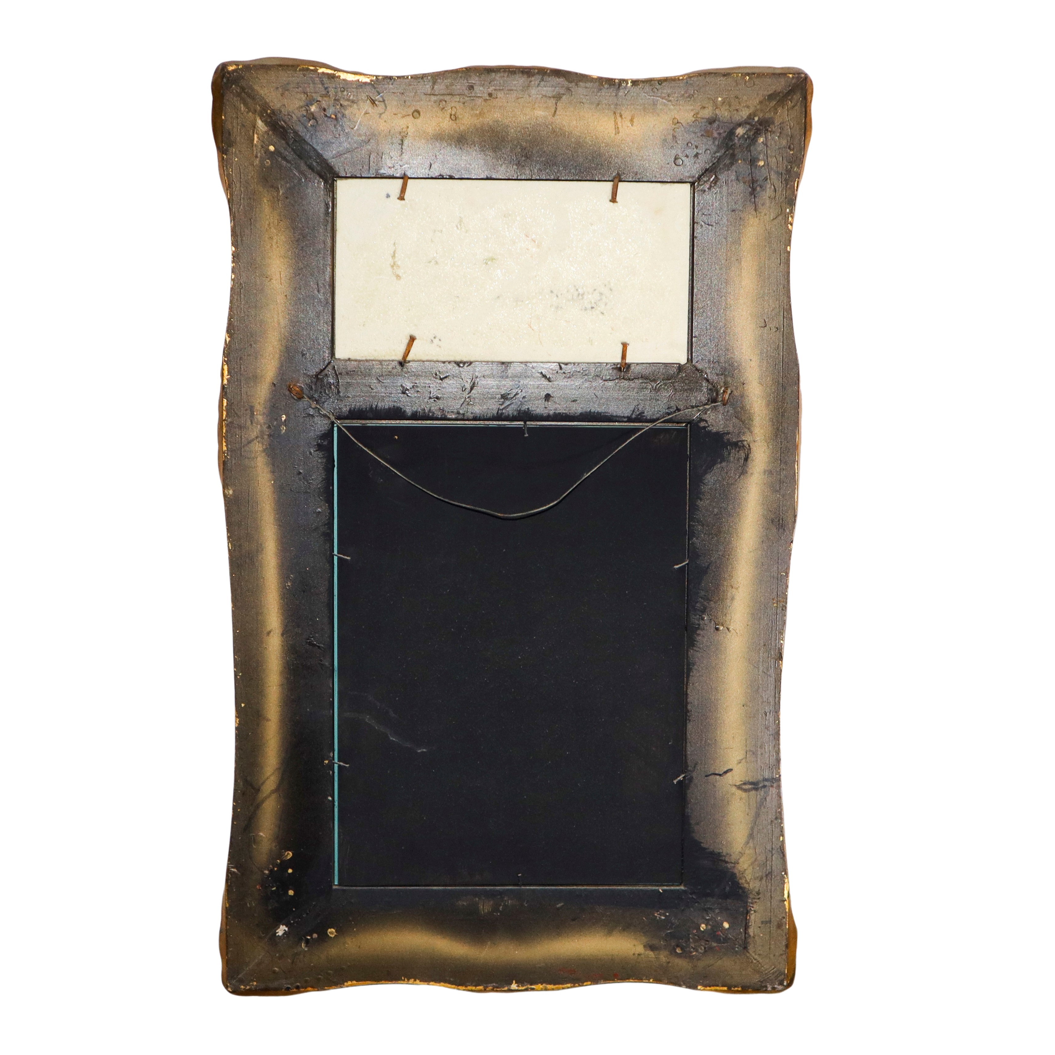 Specchiera entro cornice dorata con decori e bassorilievo neoclassico, XX secolo