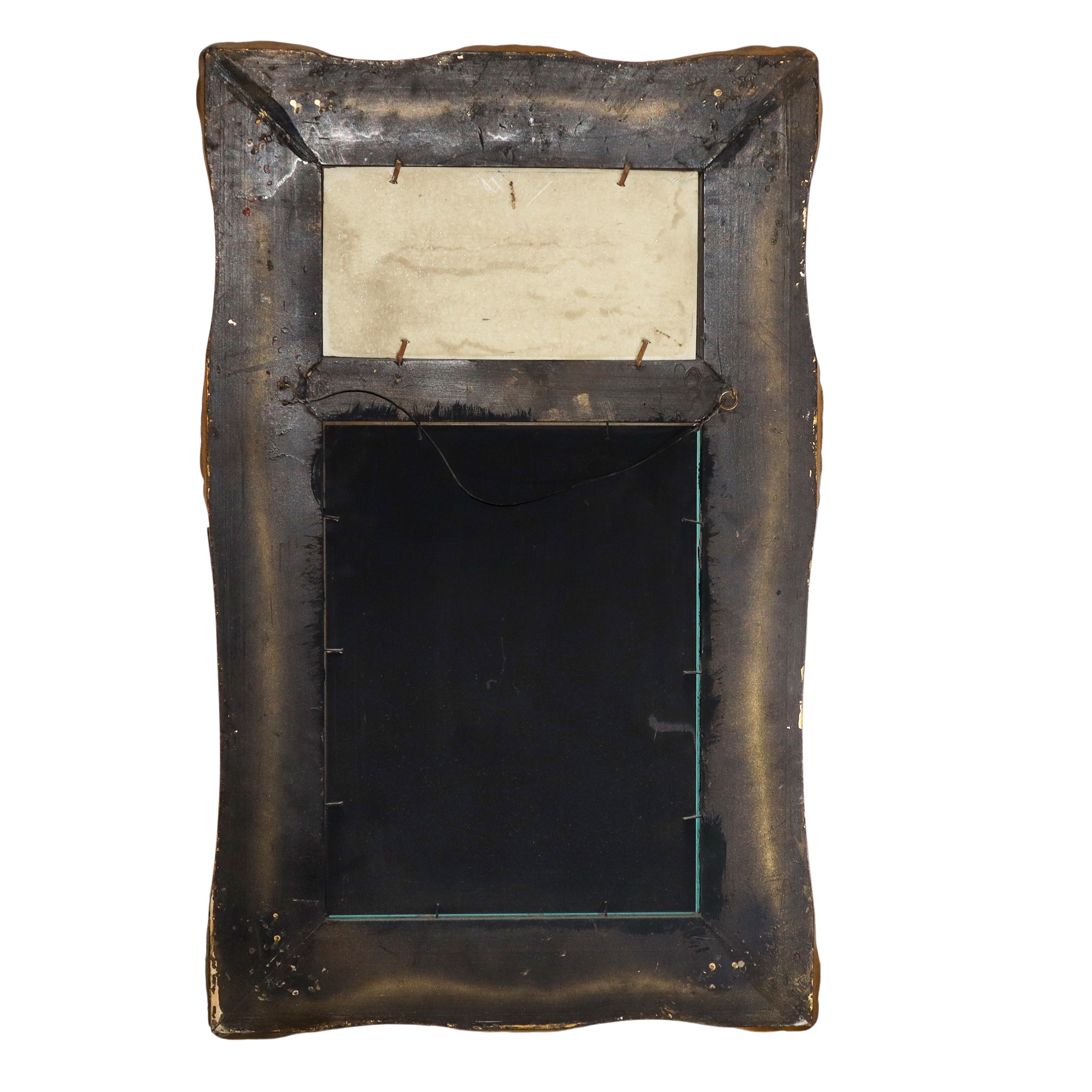 Specchiera entro cornice dorata con decori e bassorilievo neoclassico, XX secolo