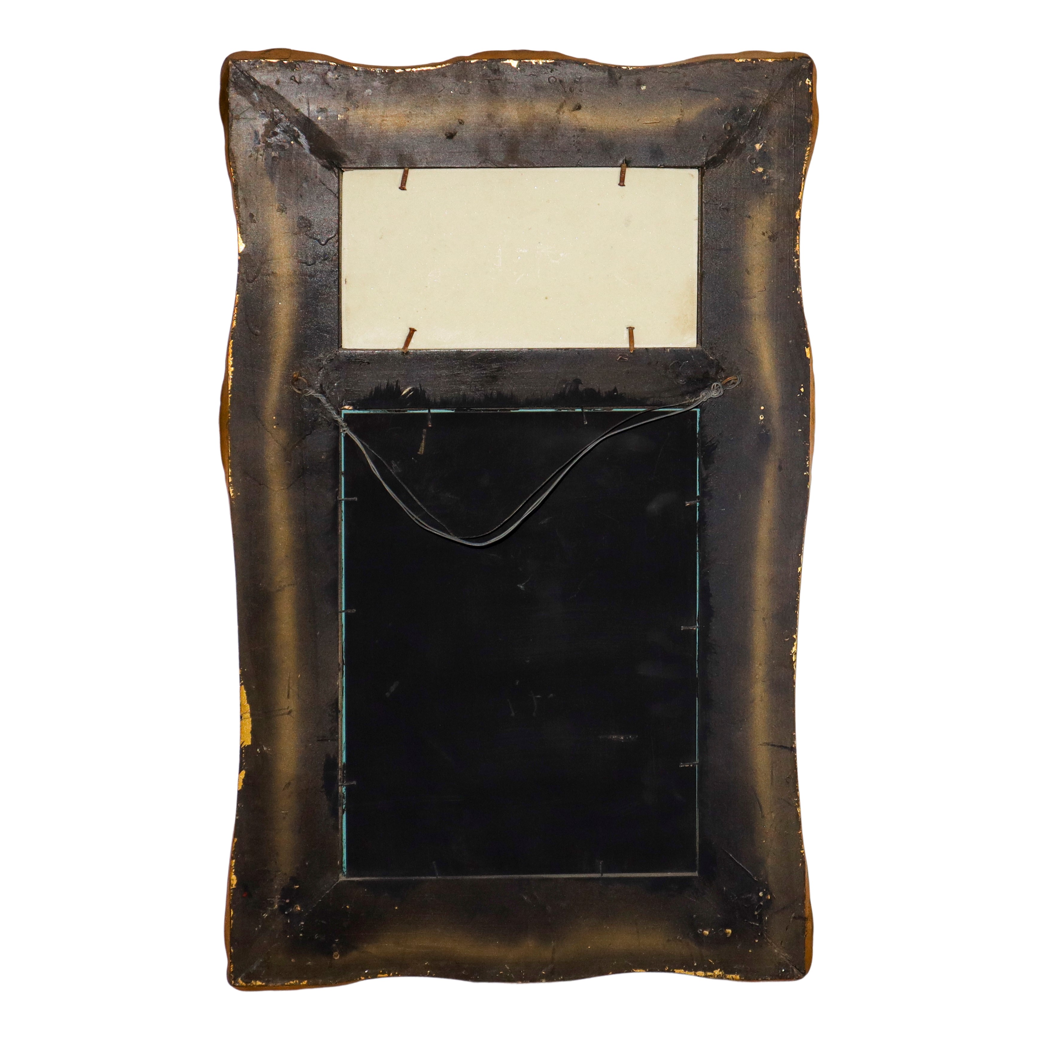 Specchiera entro cornice dorata con decori e bassorilievo neoclassico, XX secolo