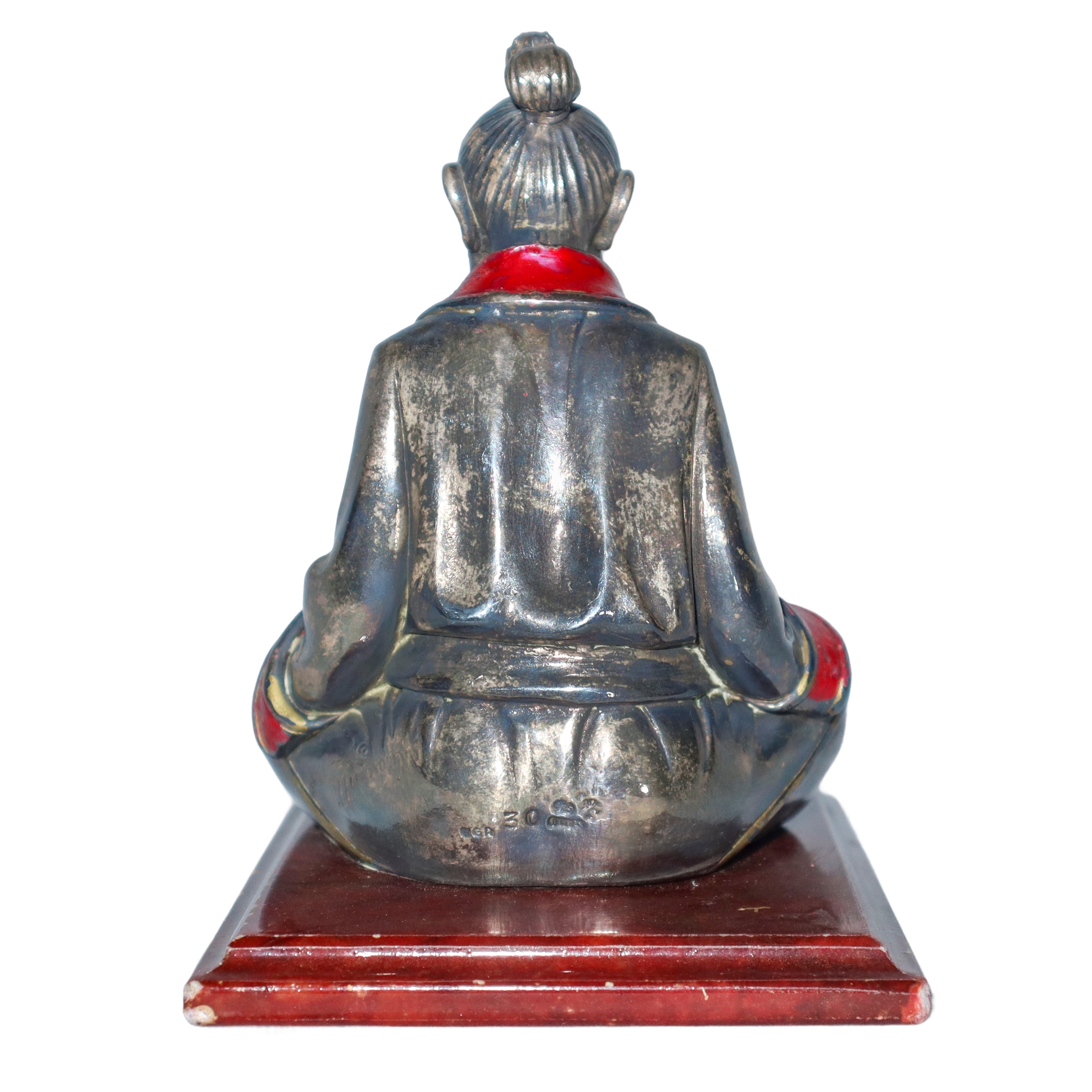 Statuetta di Anziano Samurai su Base in Marmo Rosso