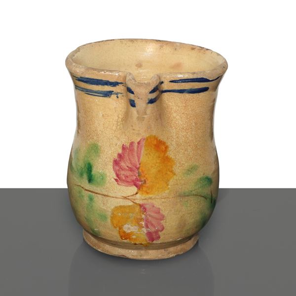 Caltagirone majolica vase glazed with polychrome flower on the front