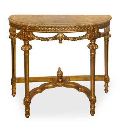 Consolle con piano in marmo e decori dorati, mobili d’interni